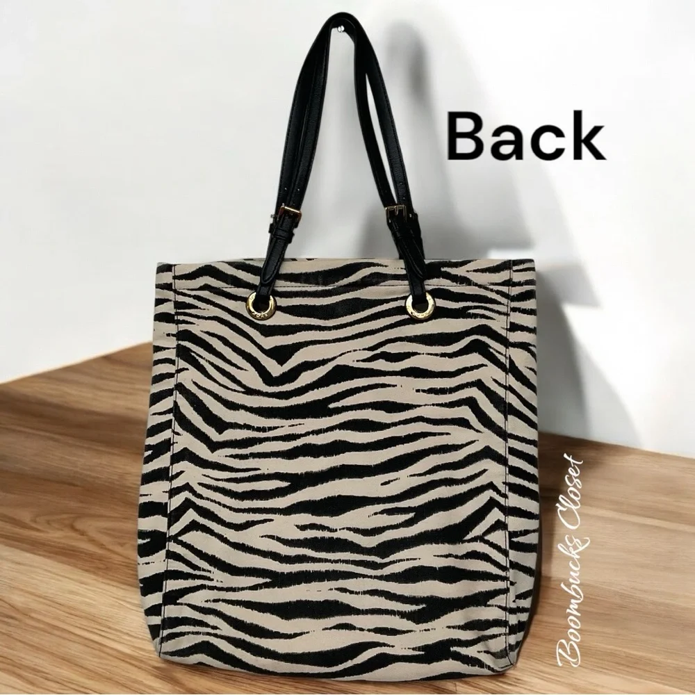 New Michael by Michael Kors Zebra print canvas tote black and white
